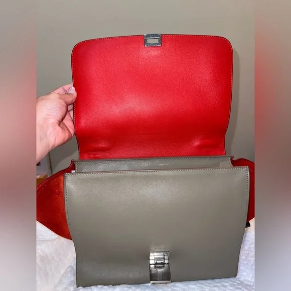 Céline Trapeze Bag Tri-Color Leather & Suede (Black/Grey/Red) W/COA - Picture 6 of 14